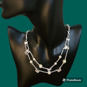 VTG SAQ AVON Layered Rhinestone Pearl Chain Necklace